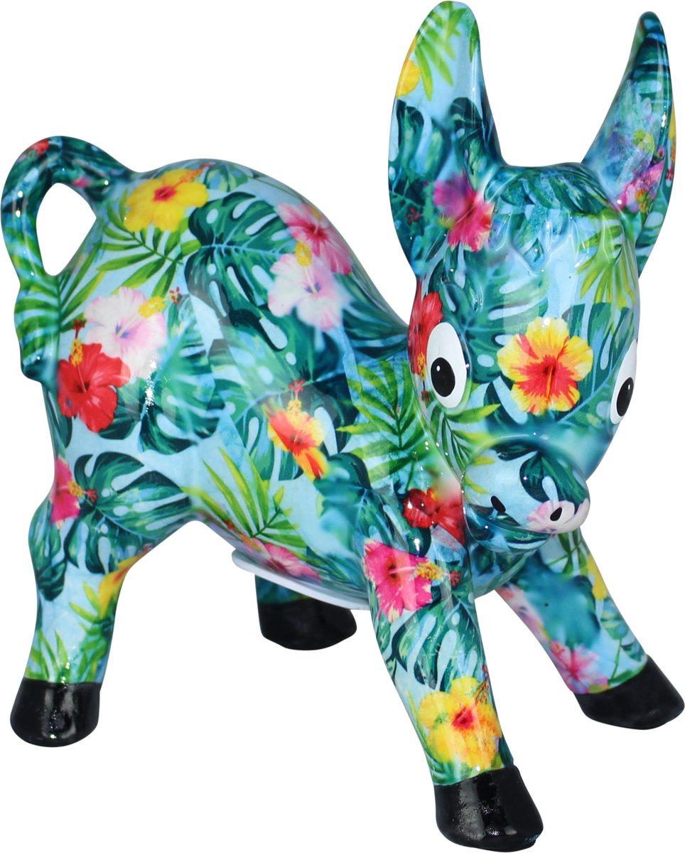 Donkey Iggy spaarpot | ezel - blauw met tropische bloemen | Pomme pidou